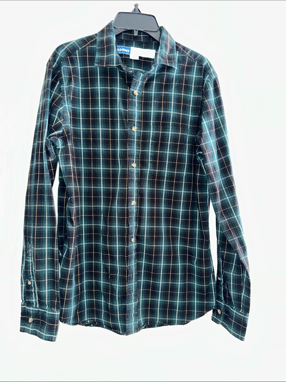 Old Navy Green and Black Plaid Button-Down Shirt